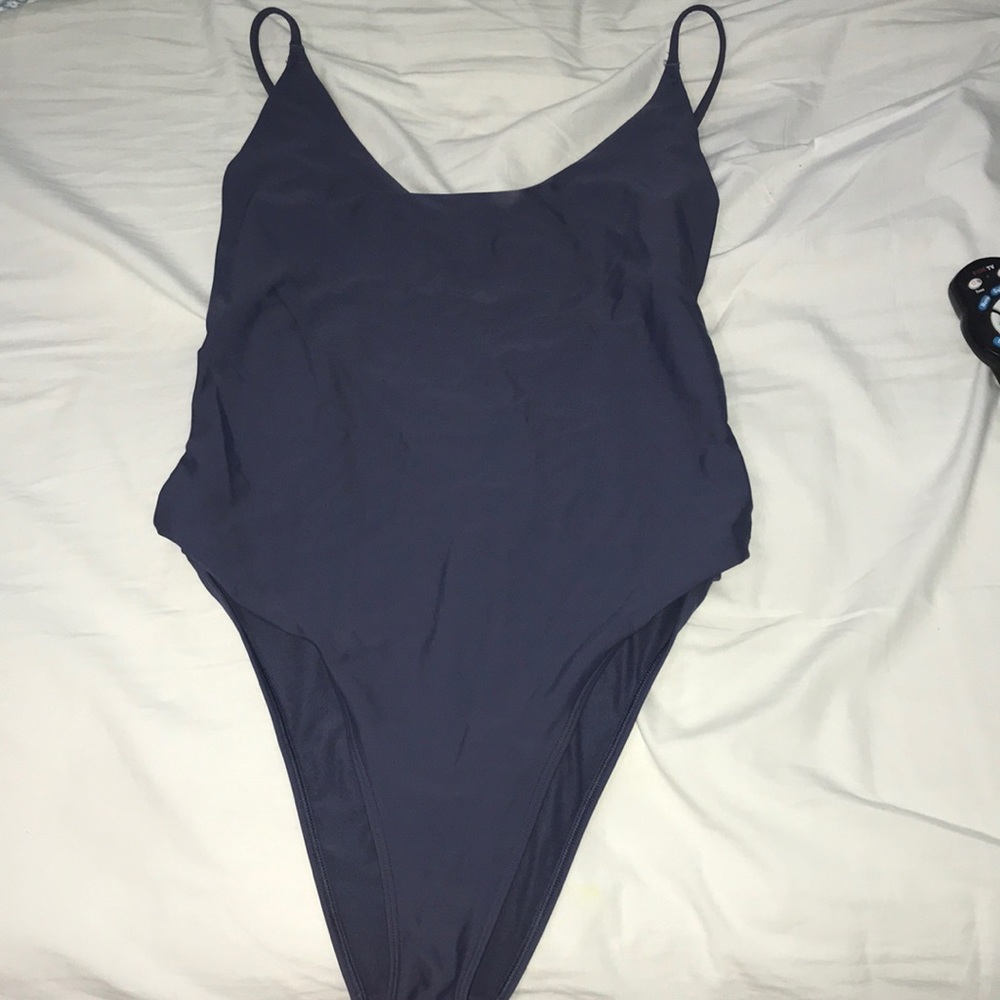 One piece swim suit. Blue/gray color